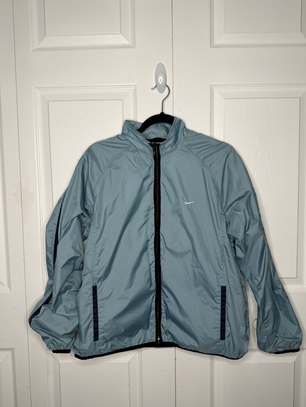 Nike Windbreaker Jacket Womens M(8-10) Teal Color Full Zip Up Vented Back Pocket